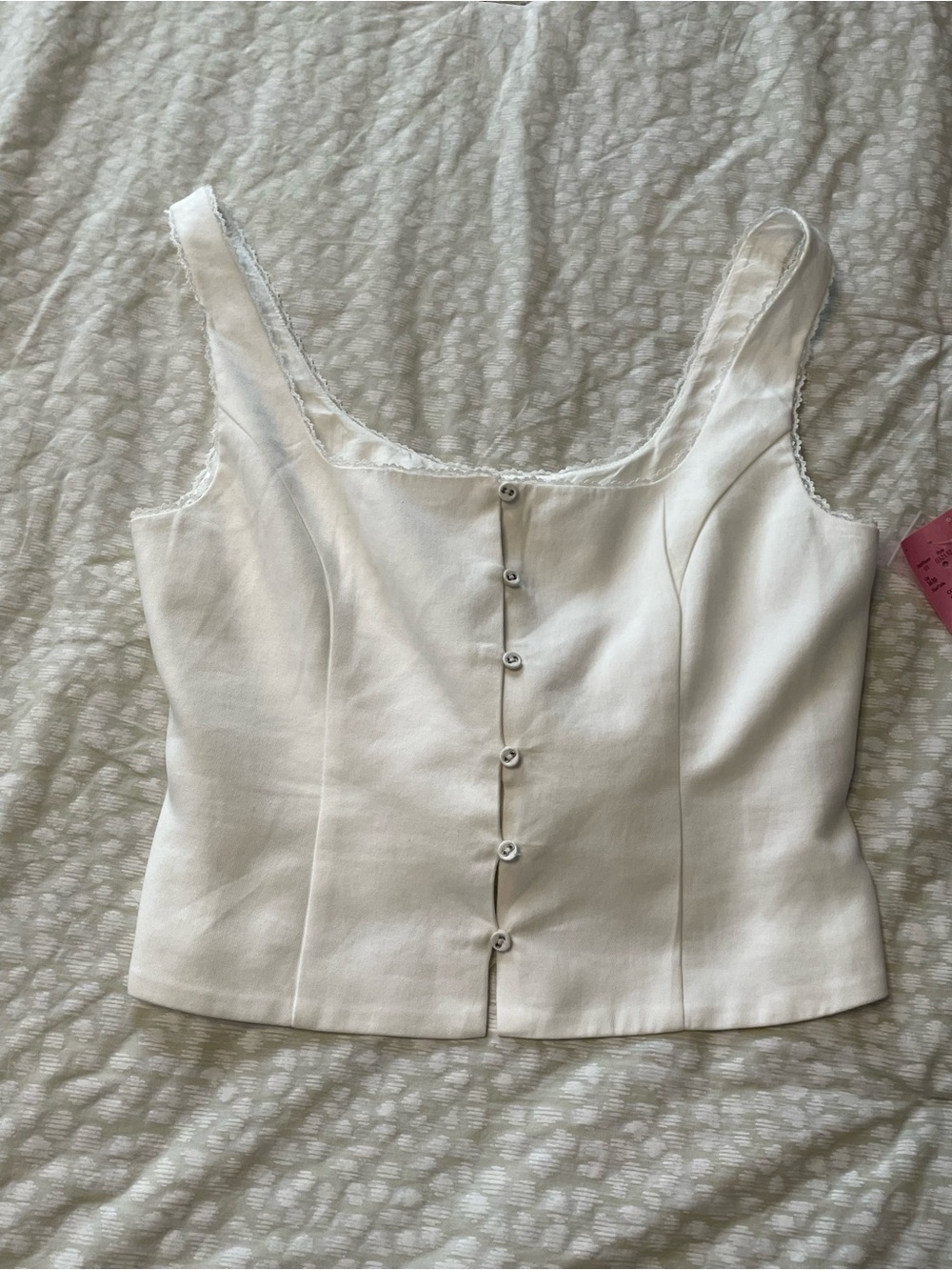 White Lace-Trim Button Front Tank Top